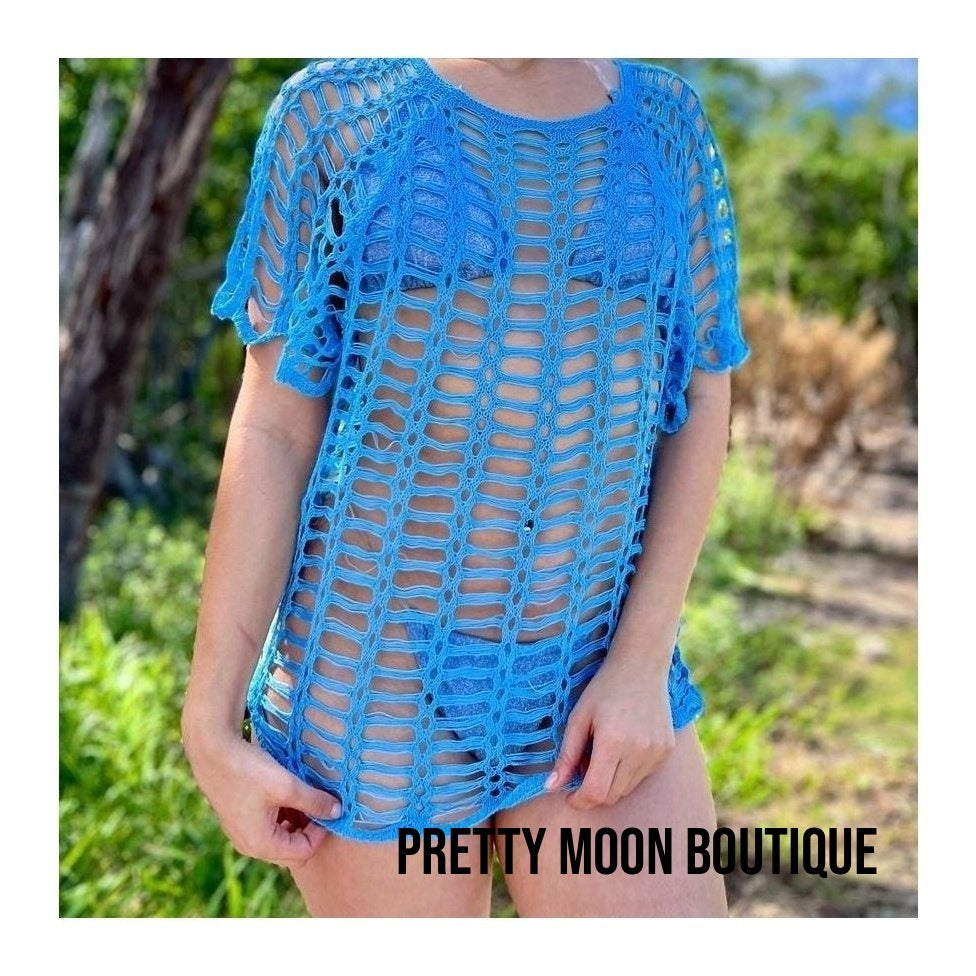 Sky Blue Crochet Cover Up