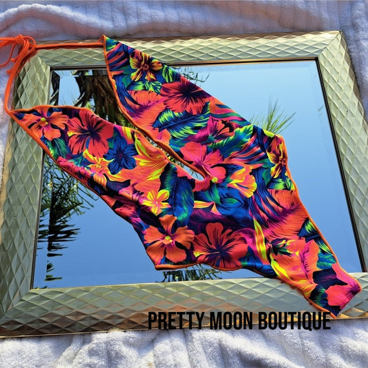 Neon Orange Floral Thong One Piece