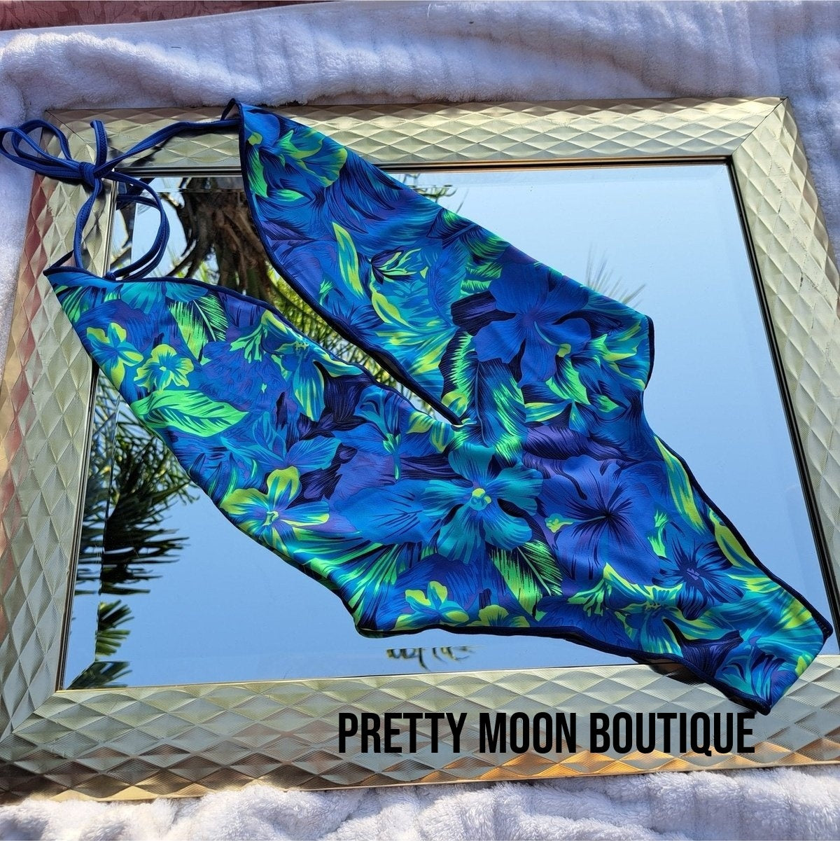 Neon Blue Floral Thong One Piece